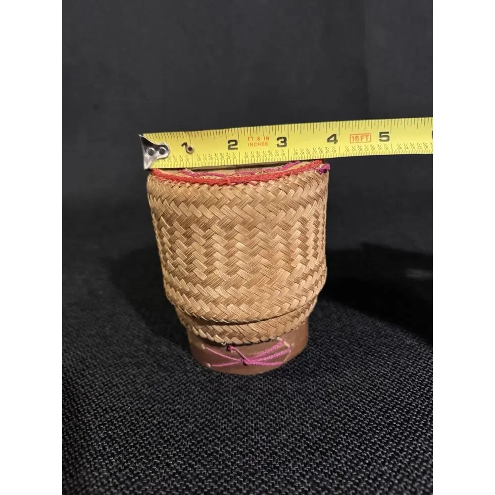 Vintage Handmade Thai Sticky Rice Basket Kratip Bamboo Woven Container 5 Inch